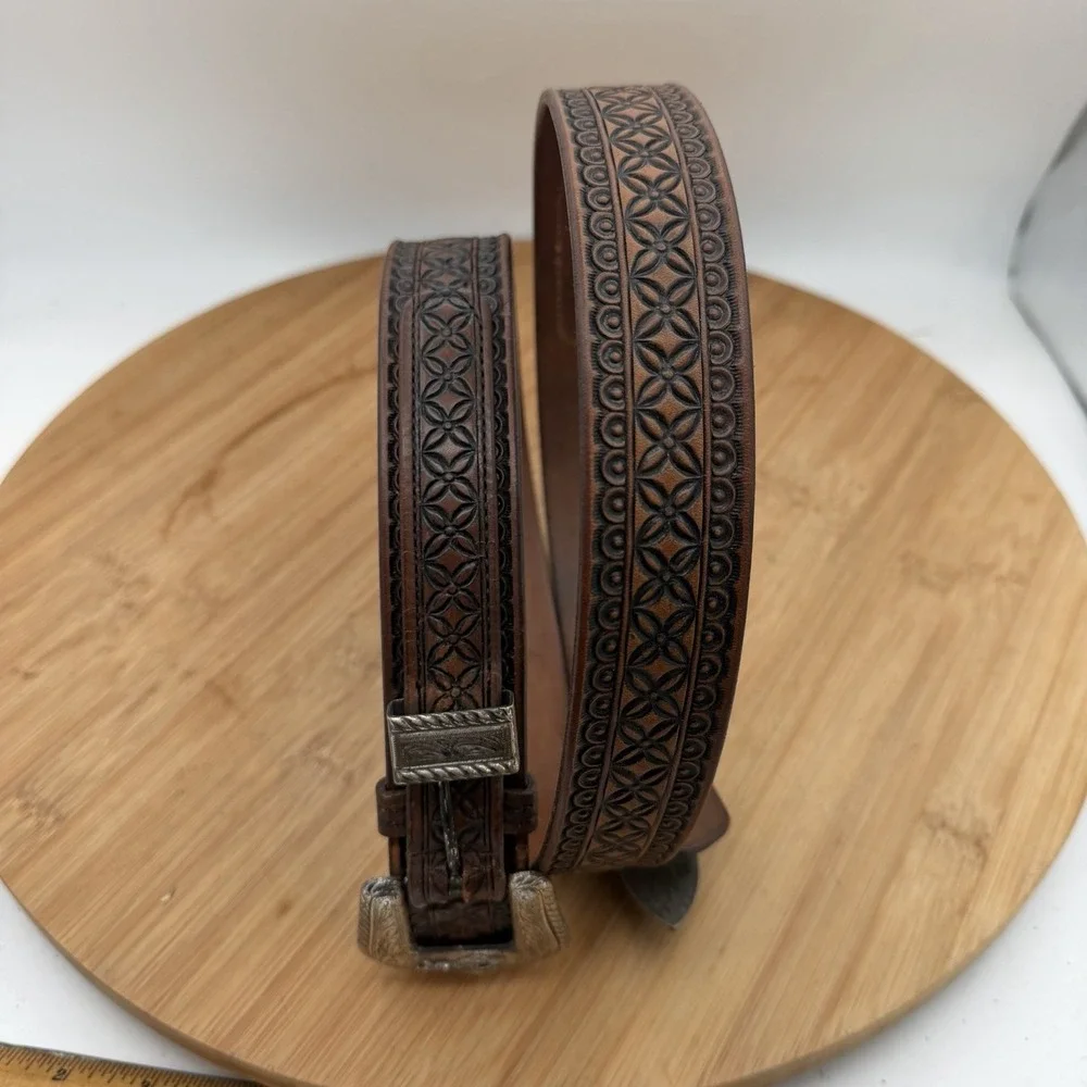 1930's Justin-Barton Tooled Western Leather Belt Size 40 Fort Worth Tx‎ Cowboy